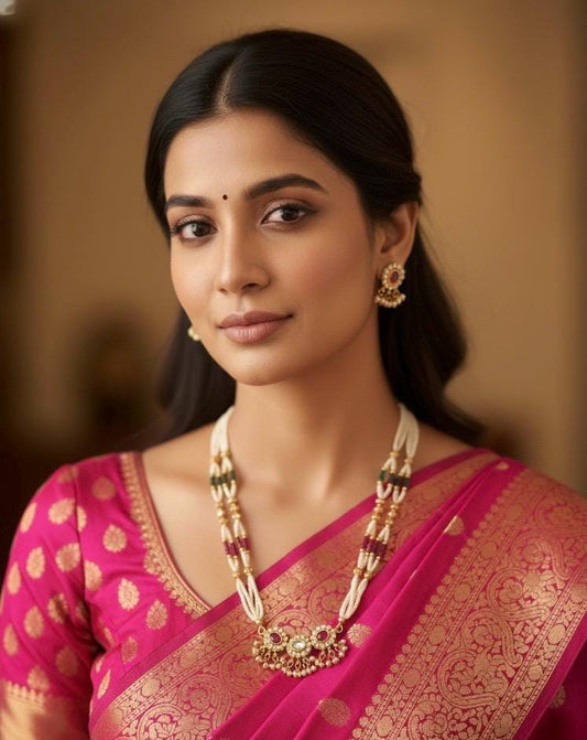 Pearl Kundan Necklace Set - Multi-Layer Gold Tone Indian Jewelry