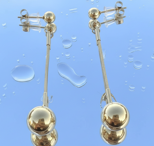 Gold Ball Drop Snake Chain Earrings | 18K Gold Plated | Long Dangle