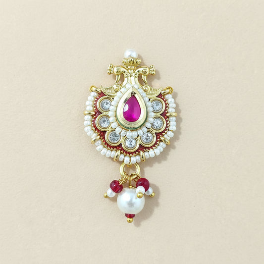 Antique Nose Nath | Gold Plated Moti | Traditional Indian Bridal Jewelry