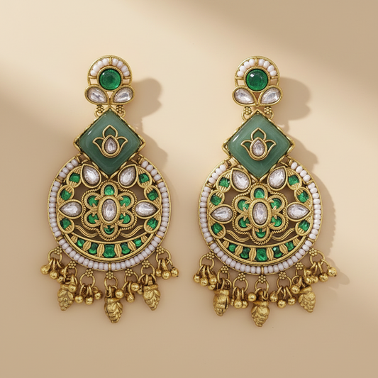 Antique Moti Earrings with Matte Gold Plating Traditional Temple Jewelry