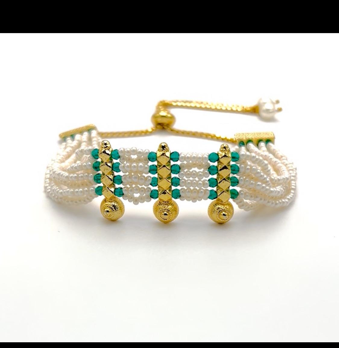 Delicate Pear Beaded Bracelet with Emerald Green Drops Multi-Layer Indian Bracelet for Women Wedding Gift