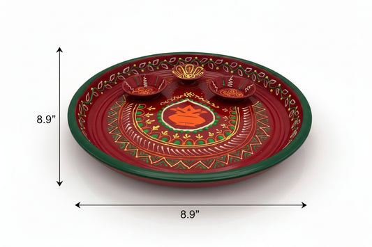 Decorative Pooja Thali Plate - Traditional Aarti Plate with Hand-Painted Designs