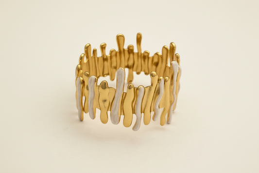 Gold & White Enamel Wave Link Cuff Bracelet – Modern Statement Kada