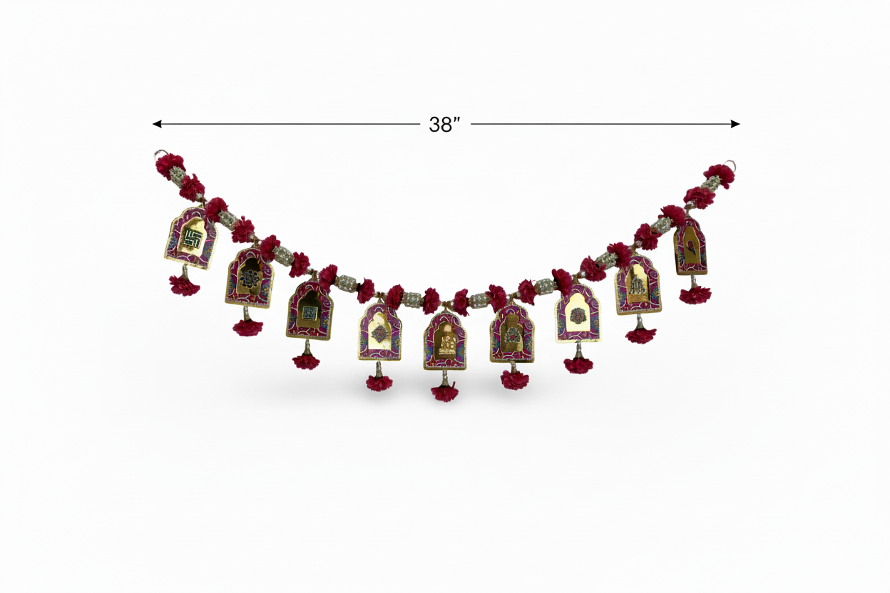 38" Traditional Toran Door Hanging with Temple Motifs & Deity Panels - Festival Decor