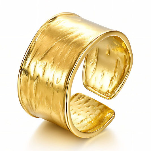 18k Gold plated anti tarnish cuff ring on a white background