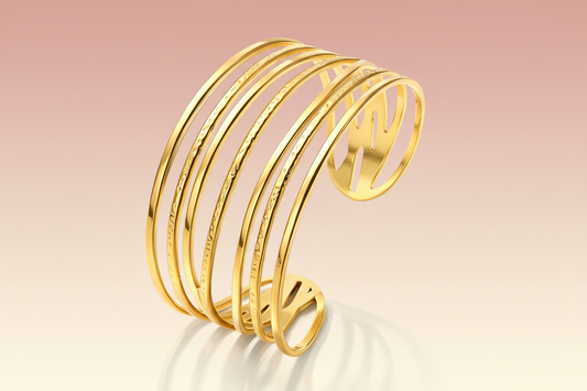 7-Wire Multi-Strand Wide Cuff Bangle | 18K Gold Plated | Statement Bracelet