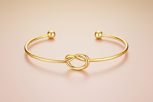 Love Knot Open Cuff Bangle | 18K Gold Plated | Ball Tip Ends