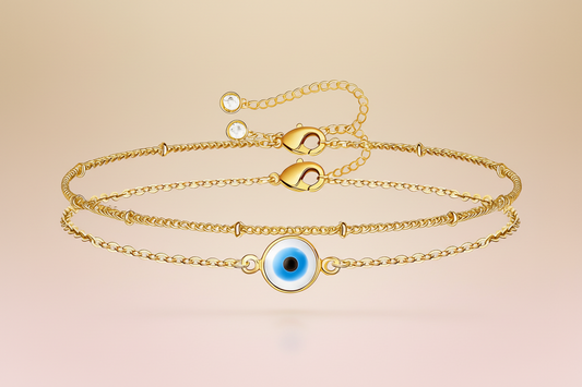Double-Layer Evil Eye Enamel Bracelet Set | 18K Gold Plated