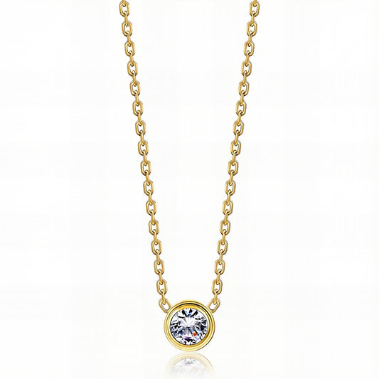 Bezel-Set CZ Solitaire Pendant Necklace | 18K Gold Plated