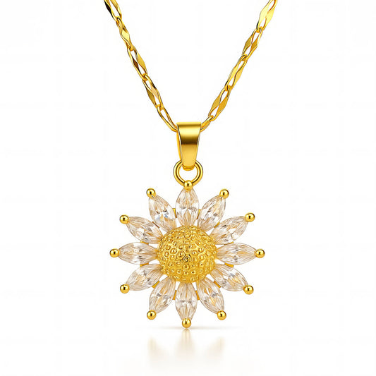 Marquise CZ Sunflower Pendant Necklace | 18K Gold Plated