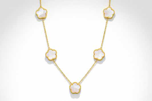 5-Station Flower Charm Necklace | 18K Gold Plated