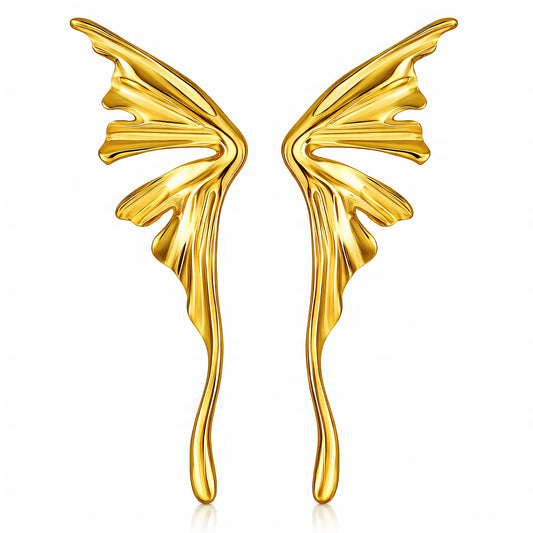 Gold butterfly-shaped earrings on a white background