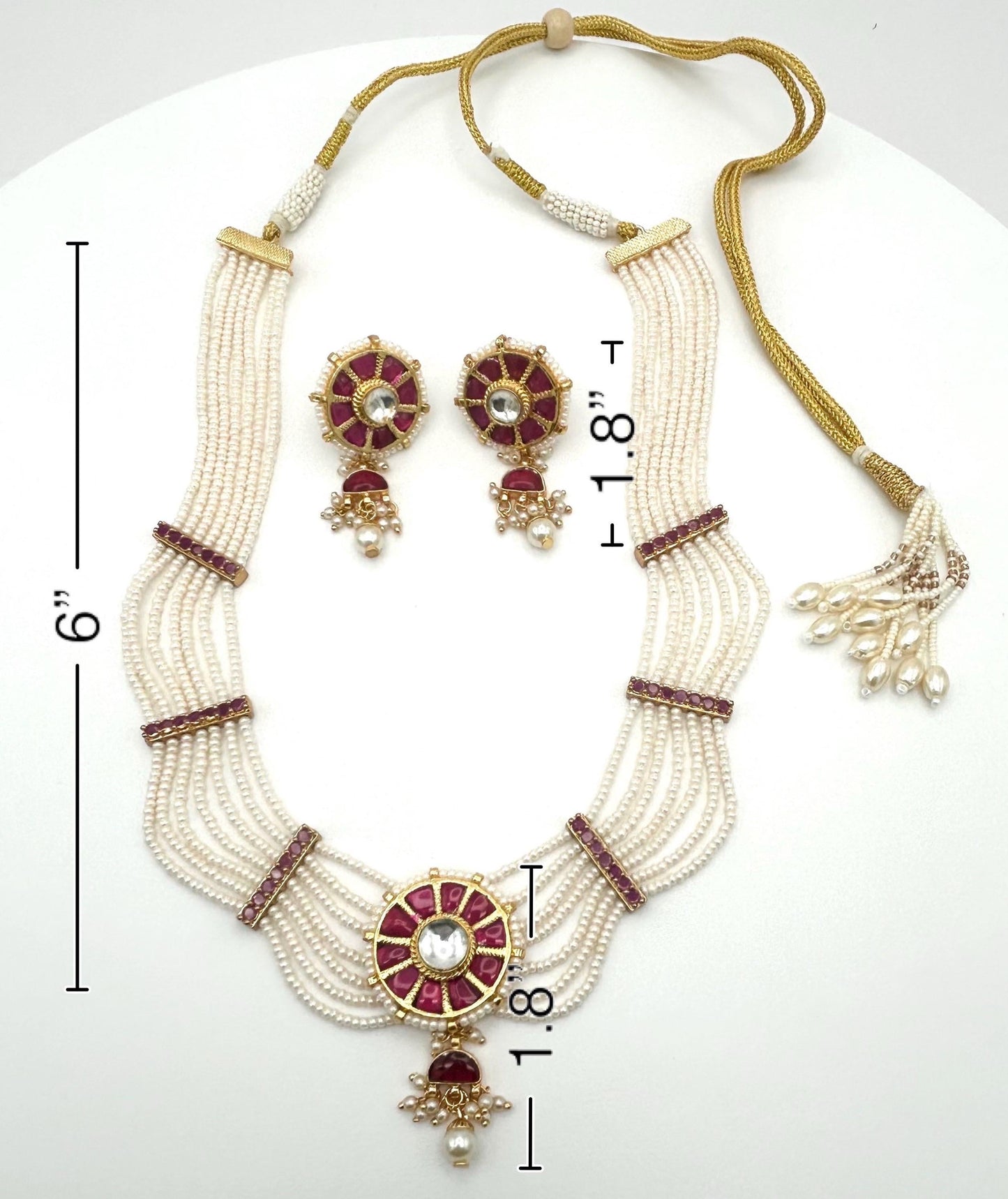 Luxury Maharani Wedding Kundan Set Traditional Pearl Bib Necklace with Polki Stud Earrings
