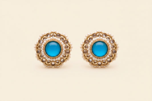 Antique Tops with Mehndi Plating Multi-Color stones and pearls beads Traditional Earrings
