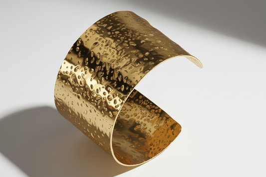 18k Gold plated cuff bracelet on a light gray background
