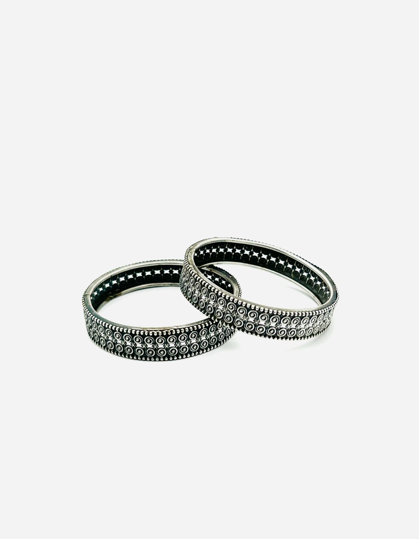 Oxidized German Silver Bangle Set | Dark Antique Circular Texture Indian Bracelets