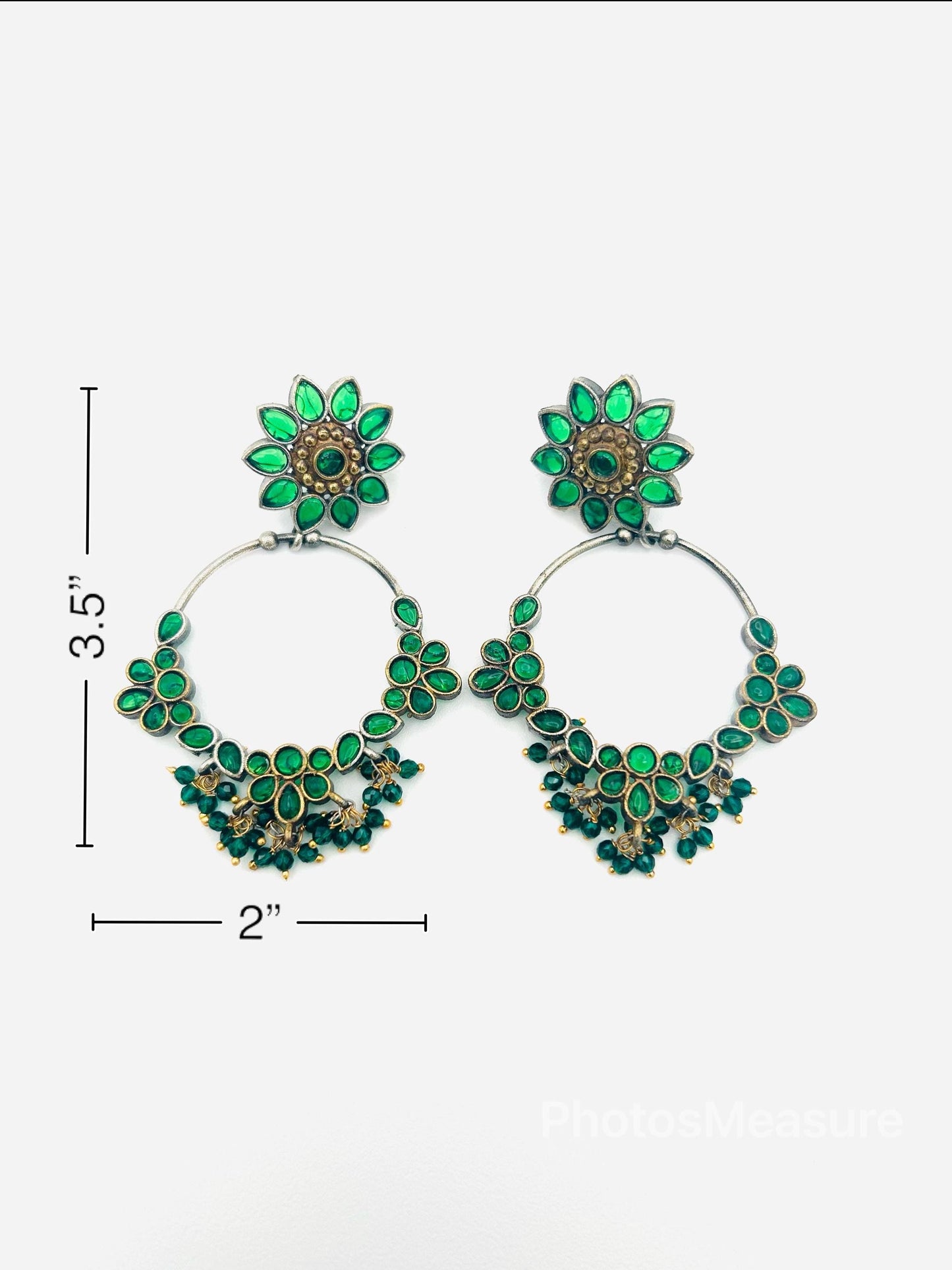Green Stone Hoop Earrings Floral Stud & Cluster Drop Festive Indian Jewelry