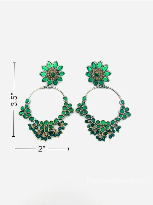Green Stone Hoop Earrings Floral Stud & Cluster Drop Festive Indian Jewelry
