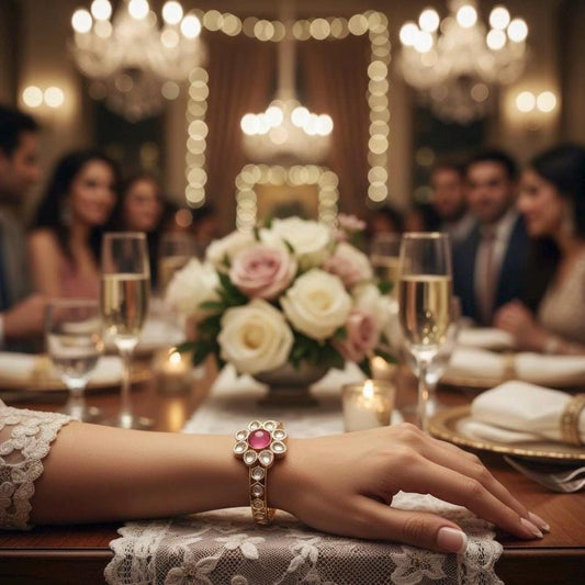 Heritage Kundan Style Pink Stone and Polki-Look Bangle Bracelet