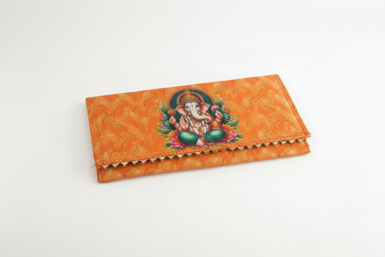 Traditional Indian Envelope Clutch with Deity Motifs - 8x3.8 inch