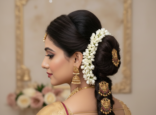 Lakshmi Temple Brooch hair pin Set 3 Piece Antique Gold Kundan Hair Pins