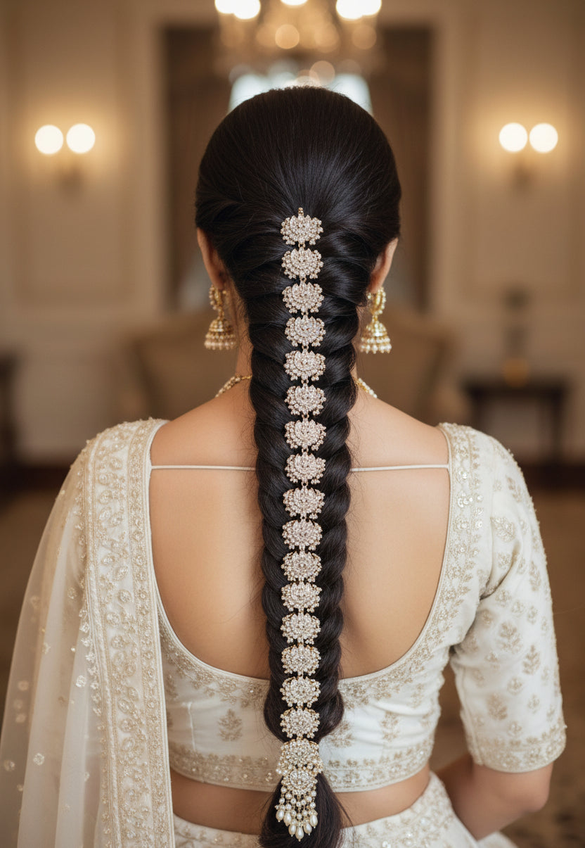 Decorative bracelet with pearls on a wooden surface