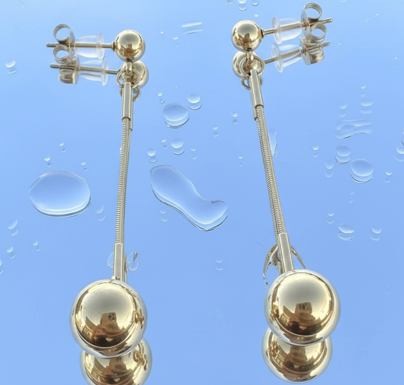 Gold Ball Drop Snake Chain Earrings | 18K Gold Plated | Long Dangle