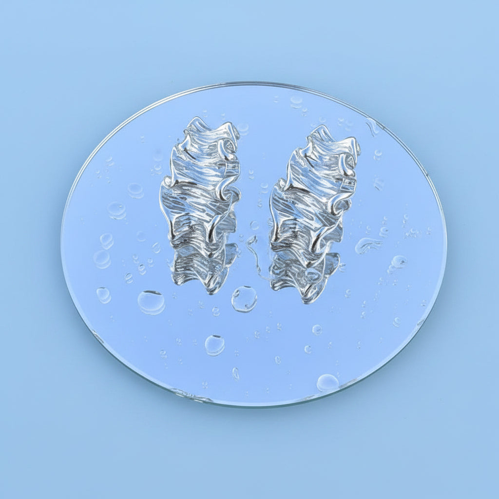 Silver shell-shaped earrings on a round mirror with a blue background