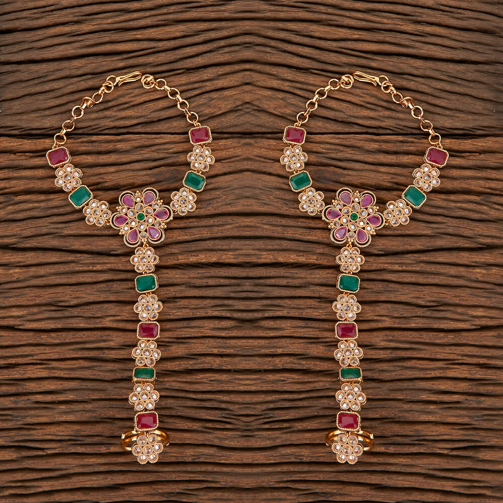 Antique Hath Phool Gold Tone Plating Adjustable Hand Chain 1 Pair