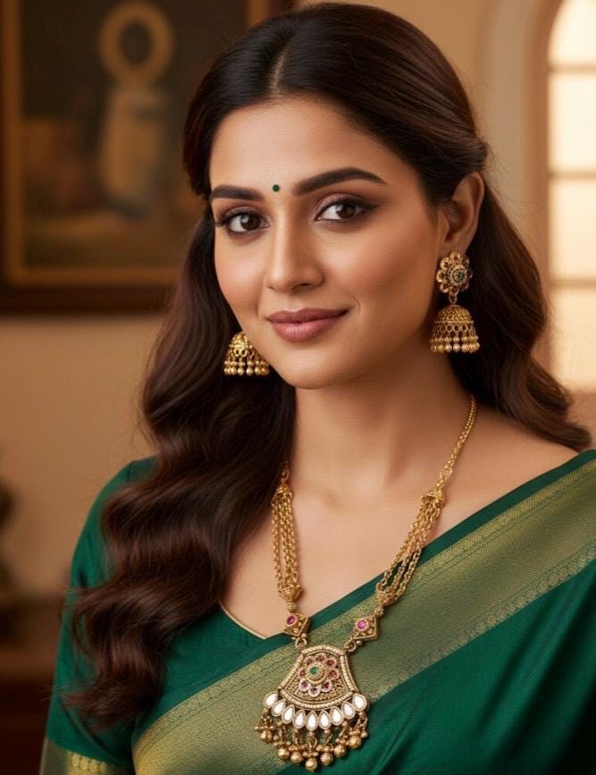 Heritage Traditional Long Necklace Set with Jhumka Earrings Temple Antique Style