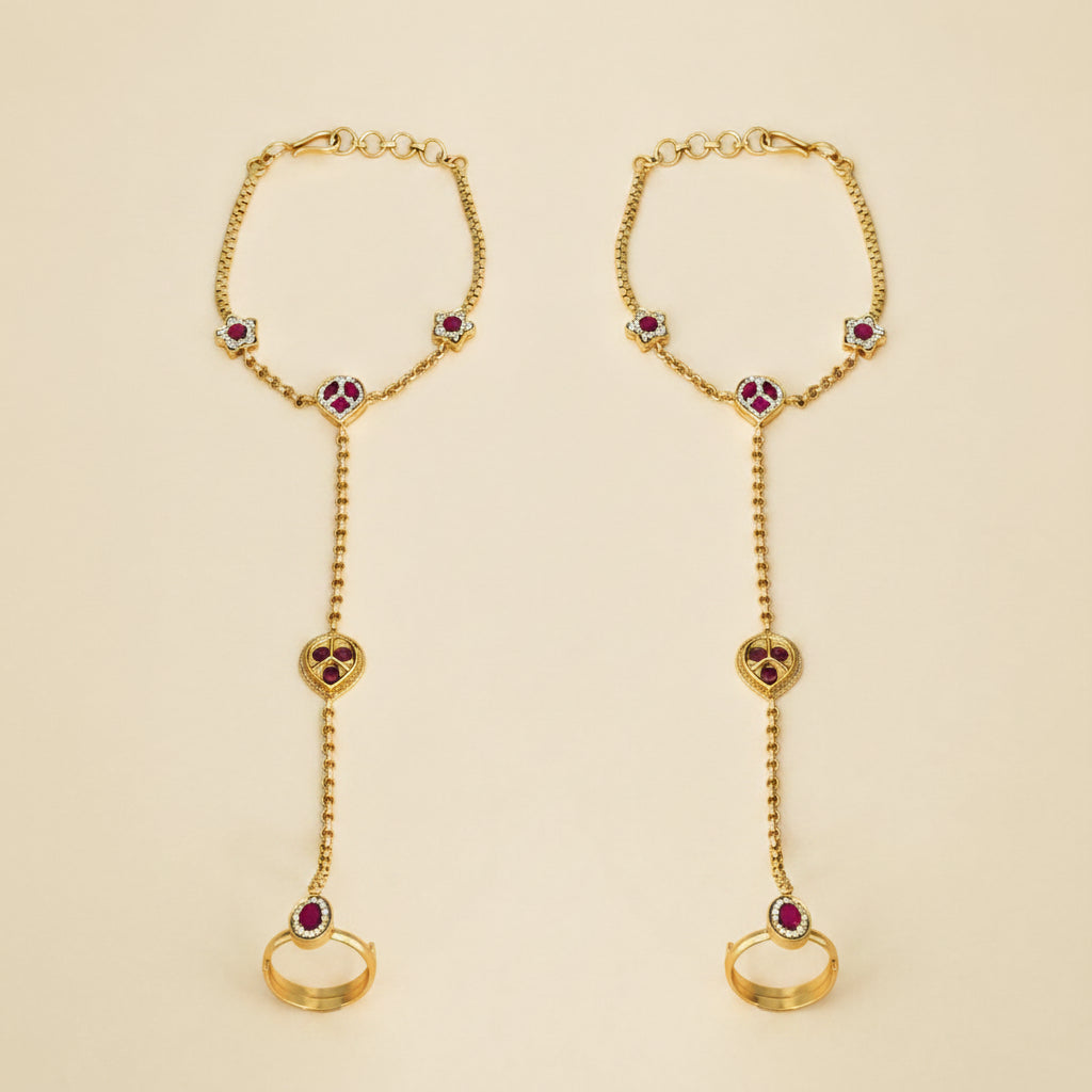 Antique Classic Hath Panja Gold Tone Plating Adjustable Hand Chain 1 Pair