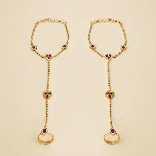 Antique Classic Hath Panja Gold Tone Plating Adjustable Hand Chain 1 Pair