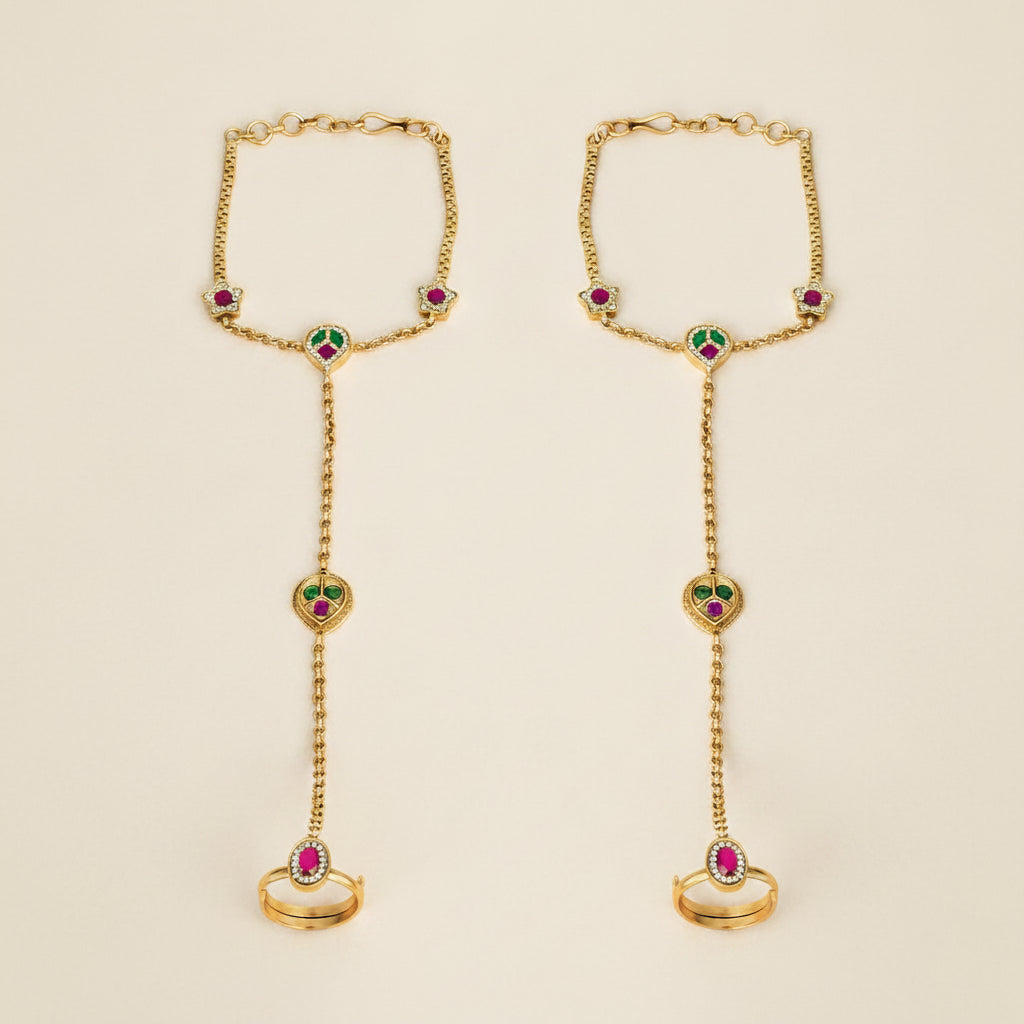 Antique Classic Hath Panja Gold Tone Plating Adjustable Hand Chain 1 Pair