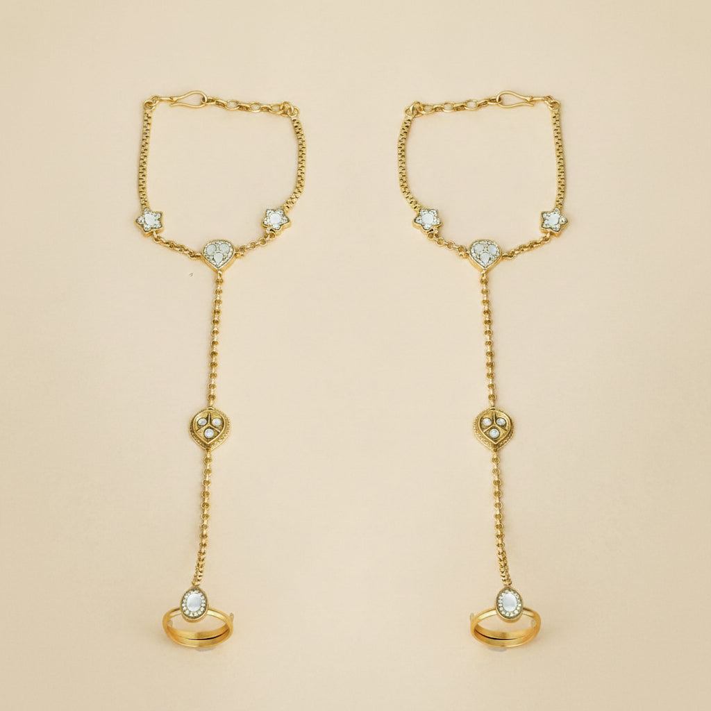 Antique Classic Hath Panja Gold Tone Plating Adjustable Hand Chain 1 Pair