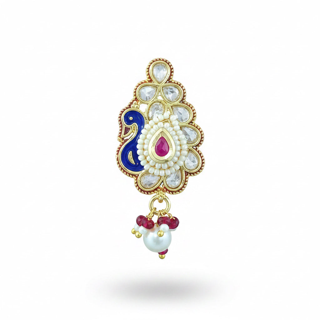 Decorative nose non piercings ring with peacock design on a white background
