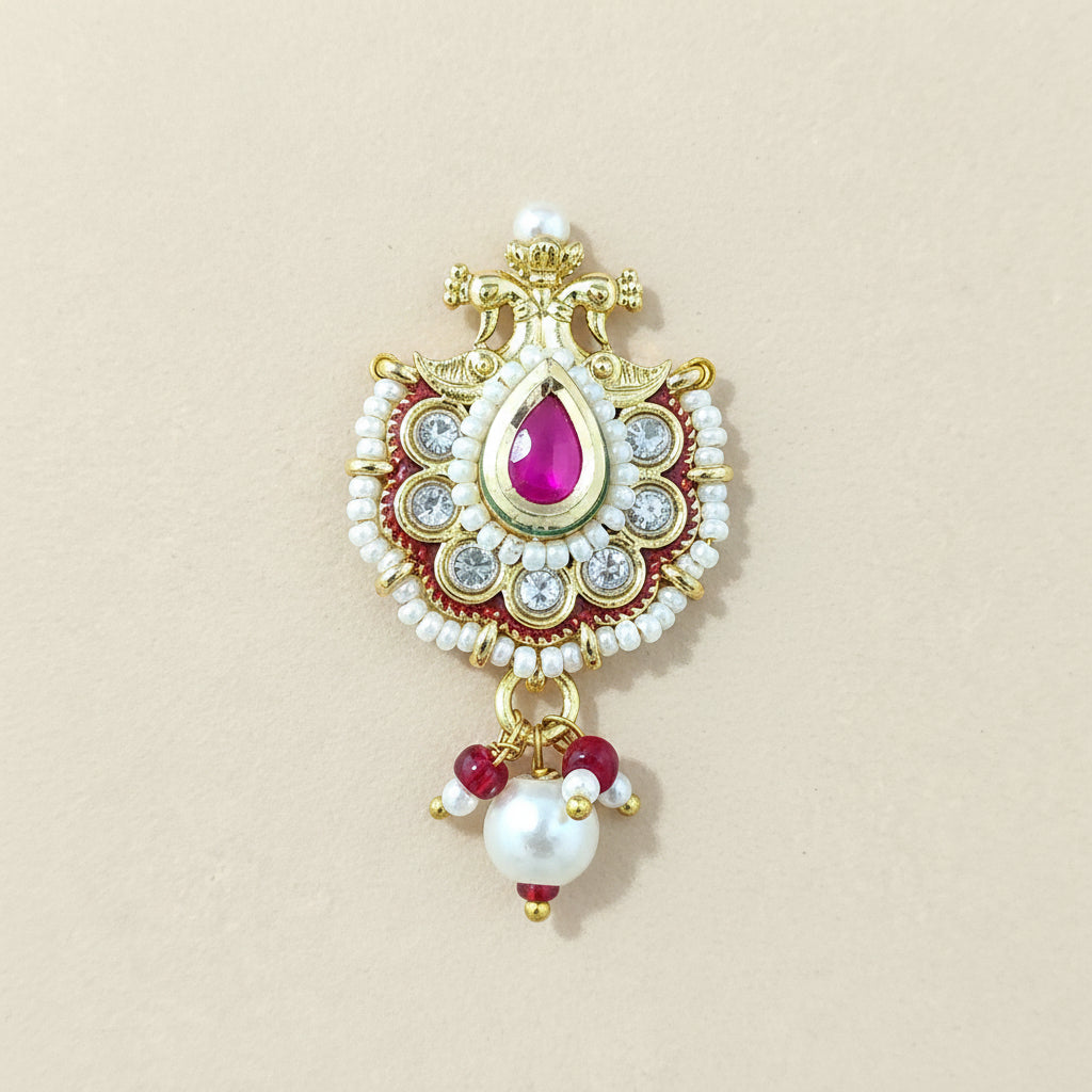 Antique Nose Nath | Gold Plated Moti | Traditional Indian Bridal Jewelry