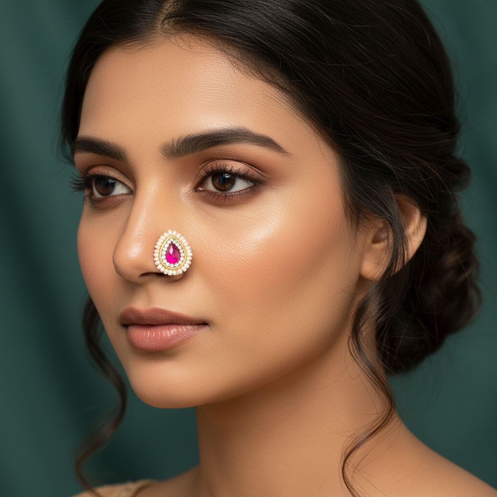 Antique Moti Nose Ring Gold Plated Traditional Indian Jewelry