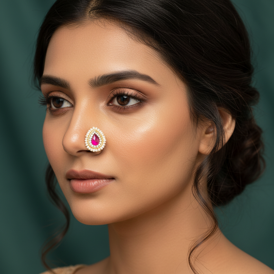 Antique Moti Nose Ring Gold Plated Traditional Indian Jewelry