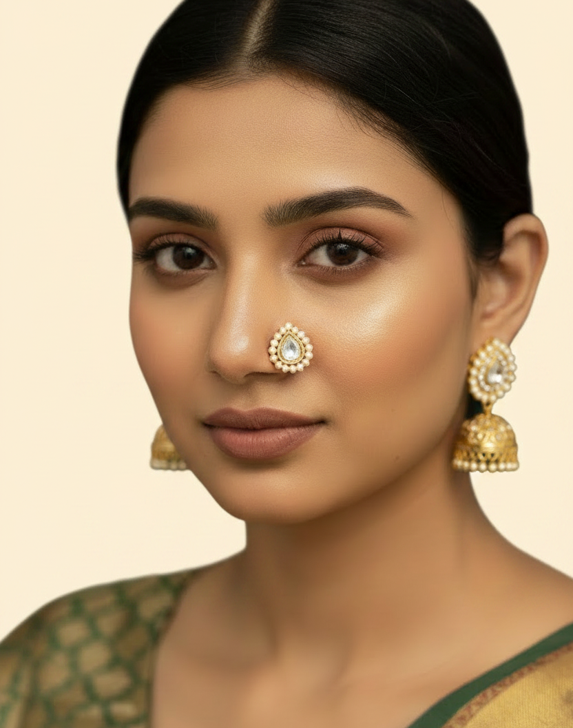 Antique Moti Nose Ring Gold Plated Traditional Indian Jewelry