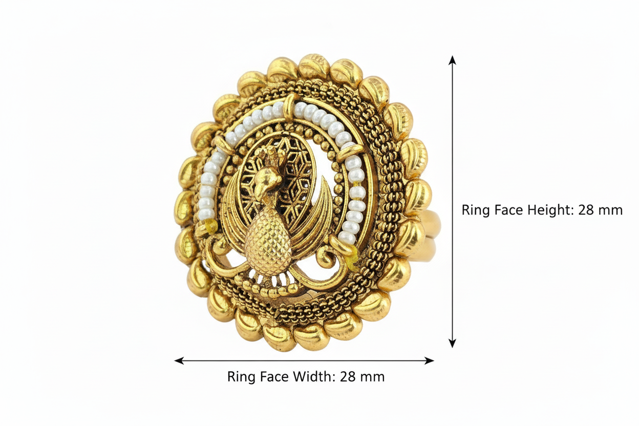Antique Peacock Ring Adjustable Matte Gold Plated Statement Ring Indian Heritage