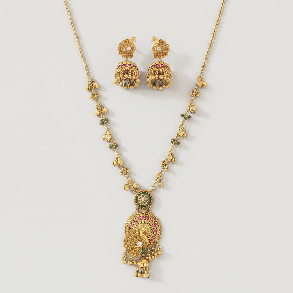 Antique Kundan Pendant Set – Matte Gold Plating | Indian Heritage