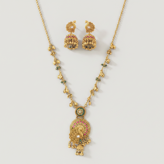 Antique Kundan Pendant Set – Matte Gold Plating | Indian Heritage