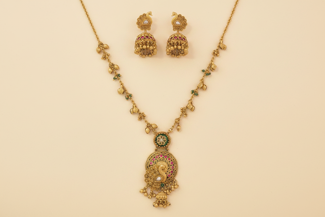 Antique Kundan Pendant Set – Matte Gold Plating | Indian Heritage
