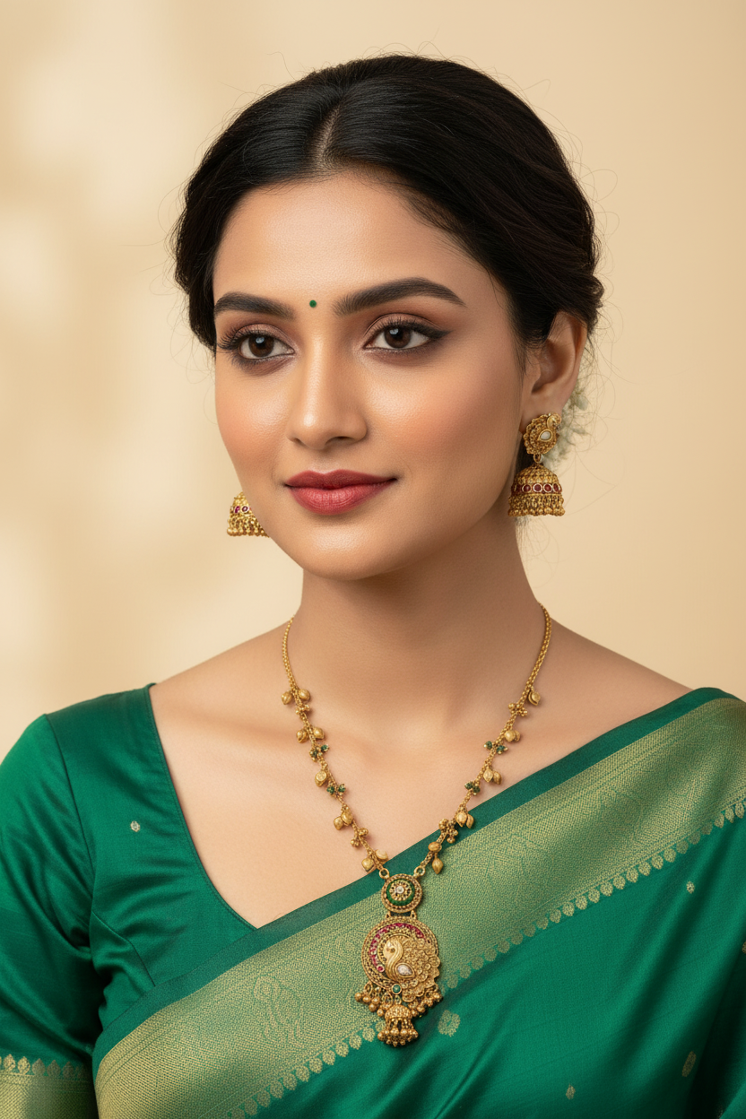 Antique Kundan Pendant Set – Matte Gold Plating | Indian Heritage