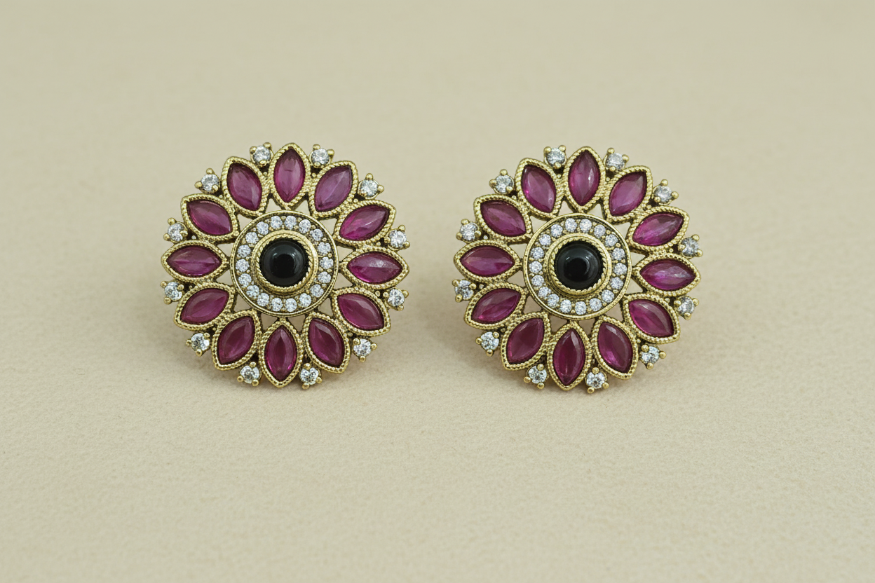 Antique Ruby Tops Earrings with Mehndi Plating Traditional Jewelry