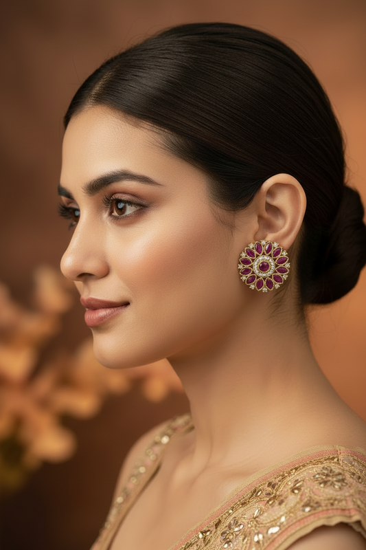 Antique Ruby Tops Earrings with Mehndi Plating Traditional Jewelry