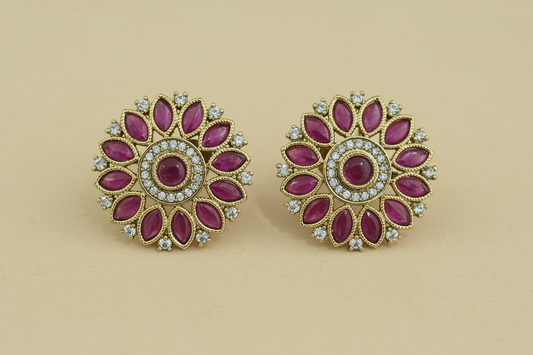 Antique Ruby Tops Earrings with Mehndi Plating Traditional Jewelry