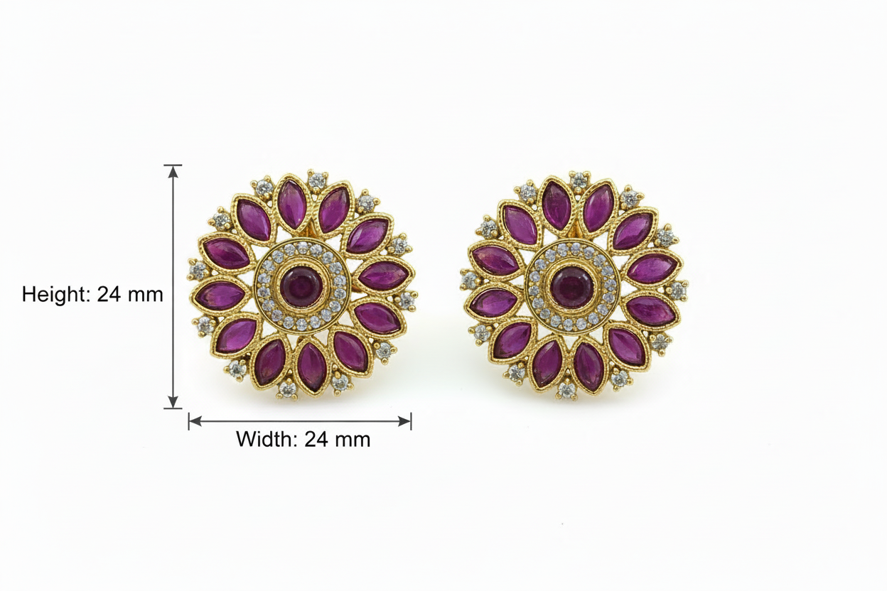 Antique Ruby Tops Earrings with Mehndi Plating Traditional Jewelry