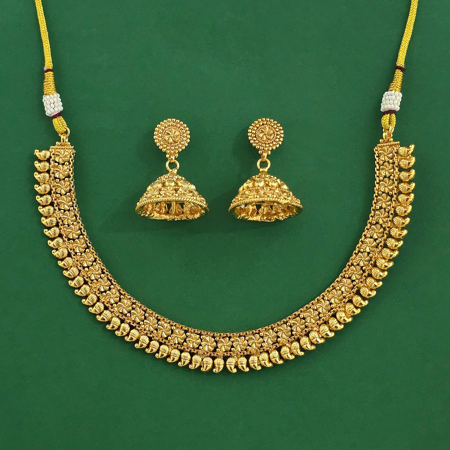 Antique Plain Gold Necklace with Gold Plating | Traditional Temple Jewelry
