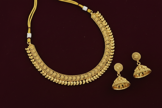 Antique Plain Gold Necklace with Gold Plating | Traditional Temple Jewelry